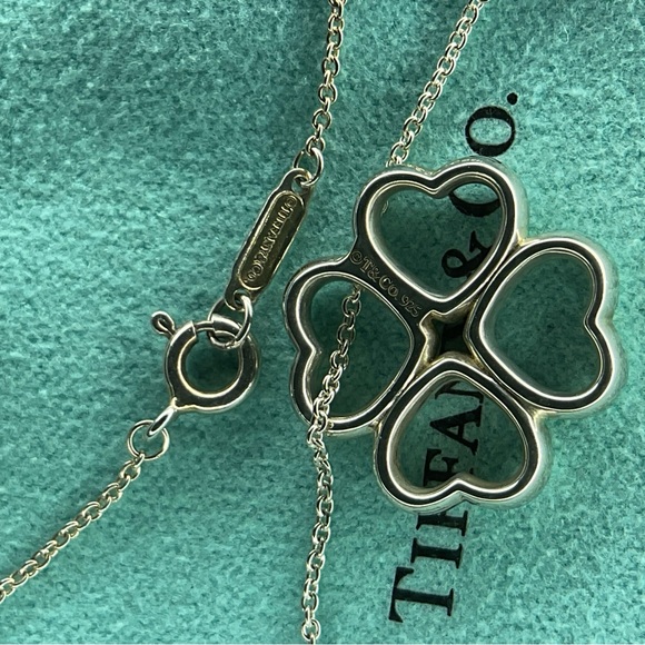 Tiffany & Co Silver Four Hearts Clover Pendant Necklace 16” - Picture 6 of 13